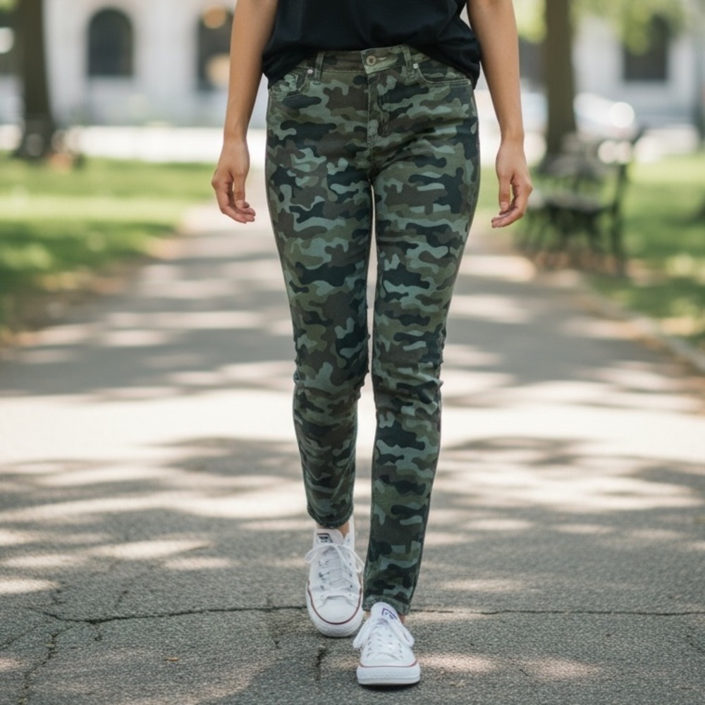 Vintage America Camouflage Print Skinny Jeans(982)